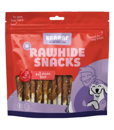 Pałeczki do żucia z kaczką, 30 sztuk – Braaaf Rawhide Roll Sticks
