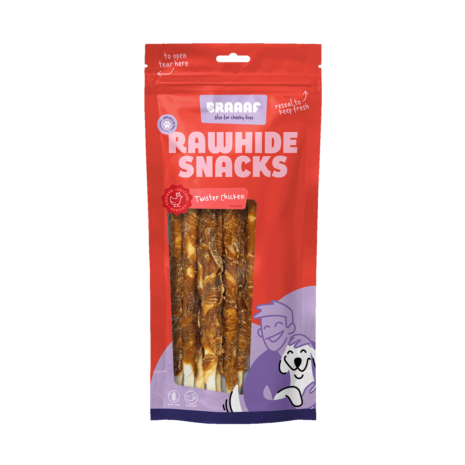 Kauwsnack van Buffelhuid, 25 cm, 8 Stuks – Braaaf Rawhide Twister Przysmak do gryzienia ze skóry bawołu, 25 cm, 8 sztuk – Braaaf Rawhide Twister