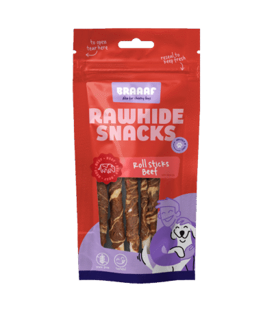 Pałeczki do żucia z wołowiną i rybą, 8 sztuk – Braaaf Rawhide Roll Sticks