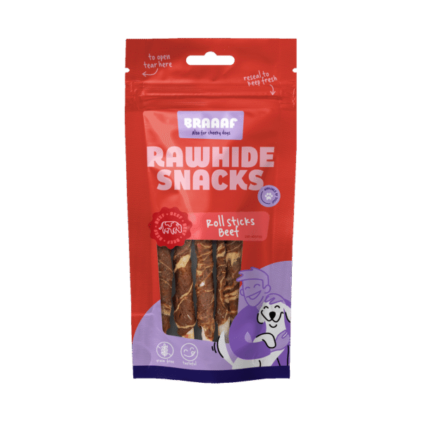 Pałeczki do żucia z wołowiną i rybą, 8 sztuk – Braaaf Rawhide Roll Sticks