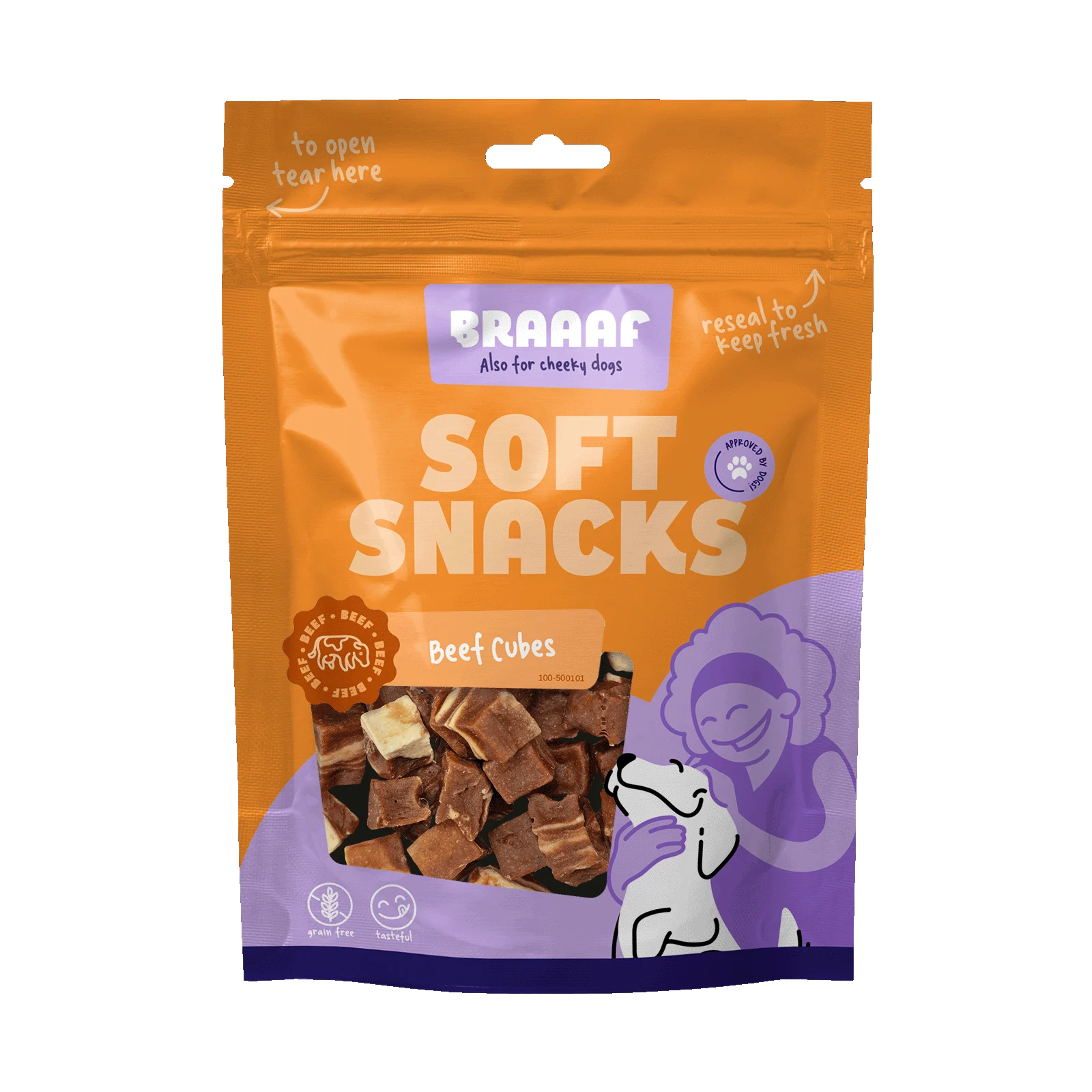 Kostki przysmakowe dla psa z wołowiną i rybą, bez zbóż, 85 g – Braaaf Soft Snack Cubes - obrazek 1