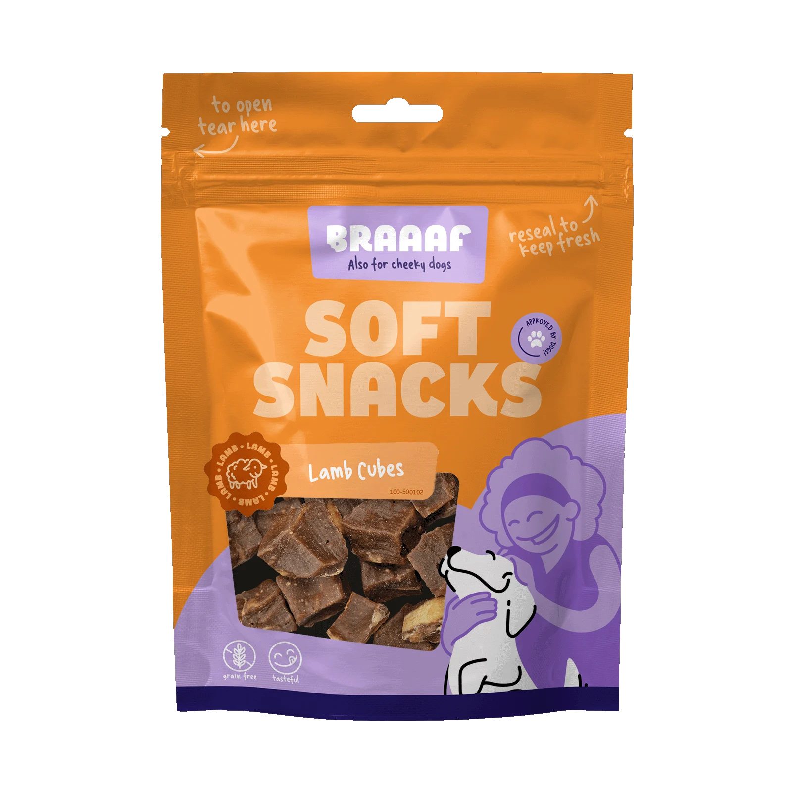 Kostki przysmaku dla psa z jagnięciną i rybą, bezzbożowe, 85 g – Braaaf Soft Snack Cubes - obrazek 1
