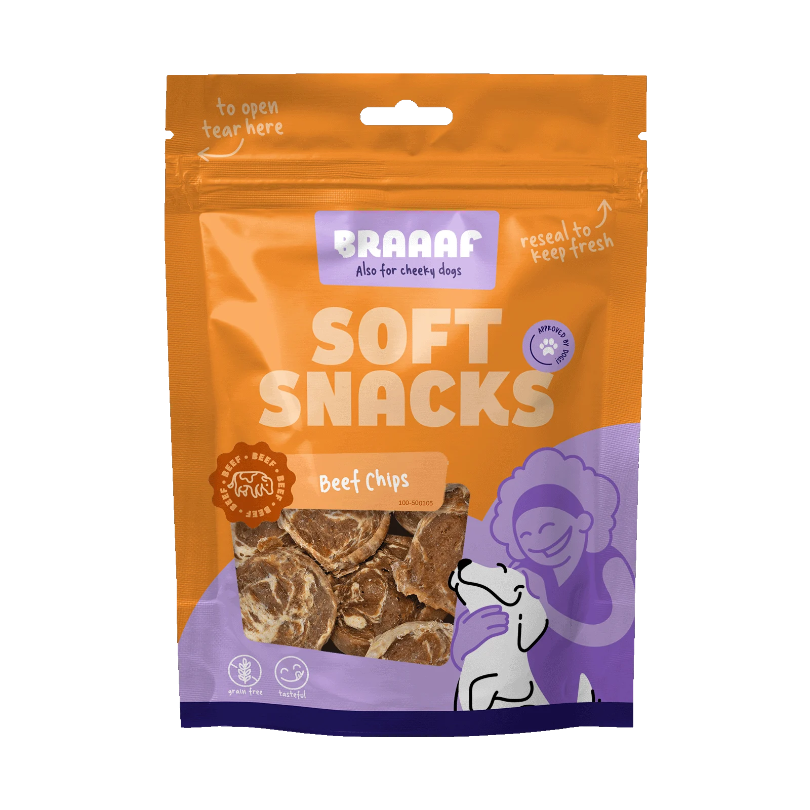 Przysmak dla psa w formie chipsów z wołowiną i rybą, bez zbóż, 85 g – Braaaf Soft Snack Chips - obrazek 1