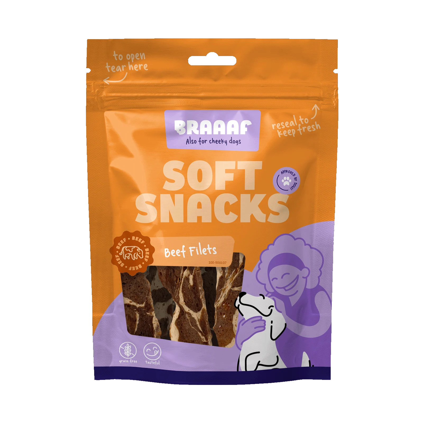 Przysmak dla psa w formie filetu z wołowiną i rybą, bezzbożowy, 85 g – Braaaf Soft Snack Filet - obrazek 1
