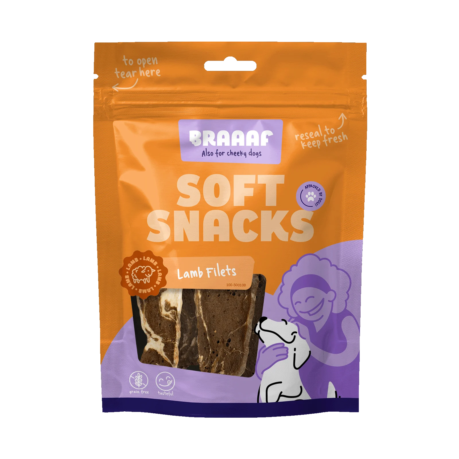 Przysmak dla psa w kształcie filetu z jagnięciną i rybą, bez zbóż, 85 g – Braaaf Soft Snack Filet - obrazek 1