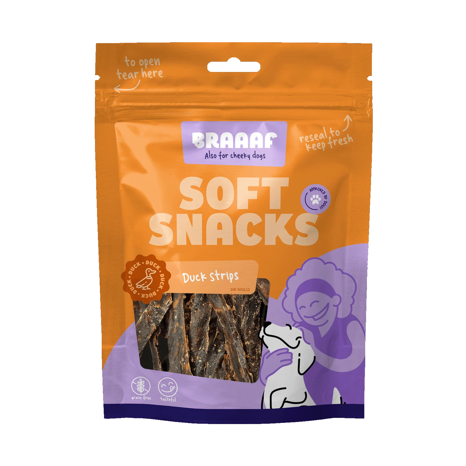 Paski dla psa z kaczką, bezzbożowe, 85 g – Braaaf Soft Snack Eendenreepjes - obrazek 1