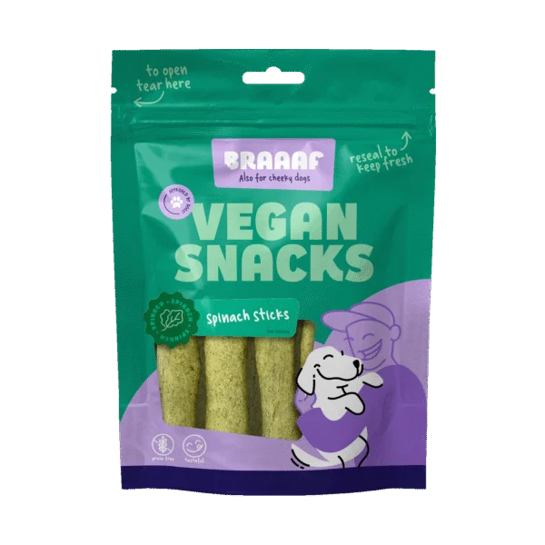 Przysmak dla psa ze szpinakiem, patyczek 12 cm – Braaaf Vegan Snack Spinazie Stick