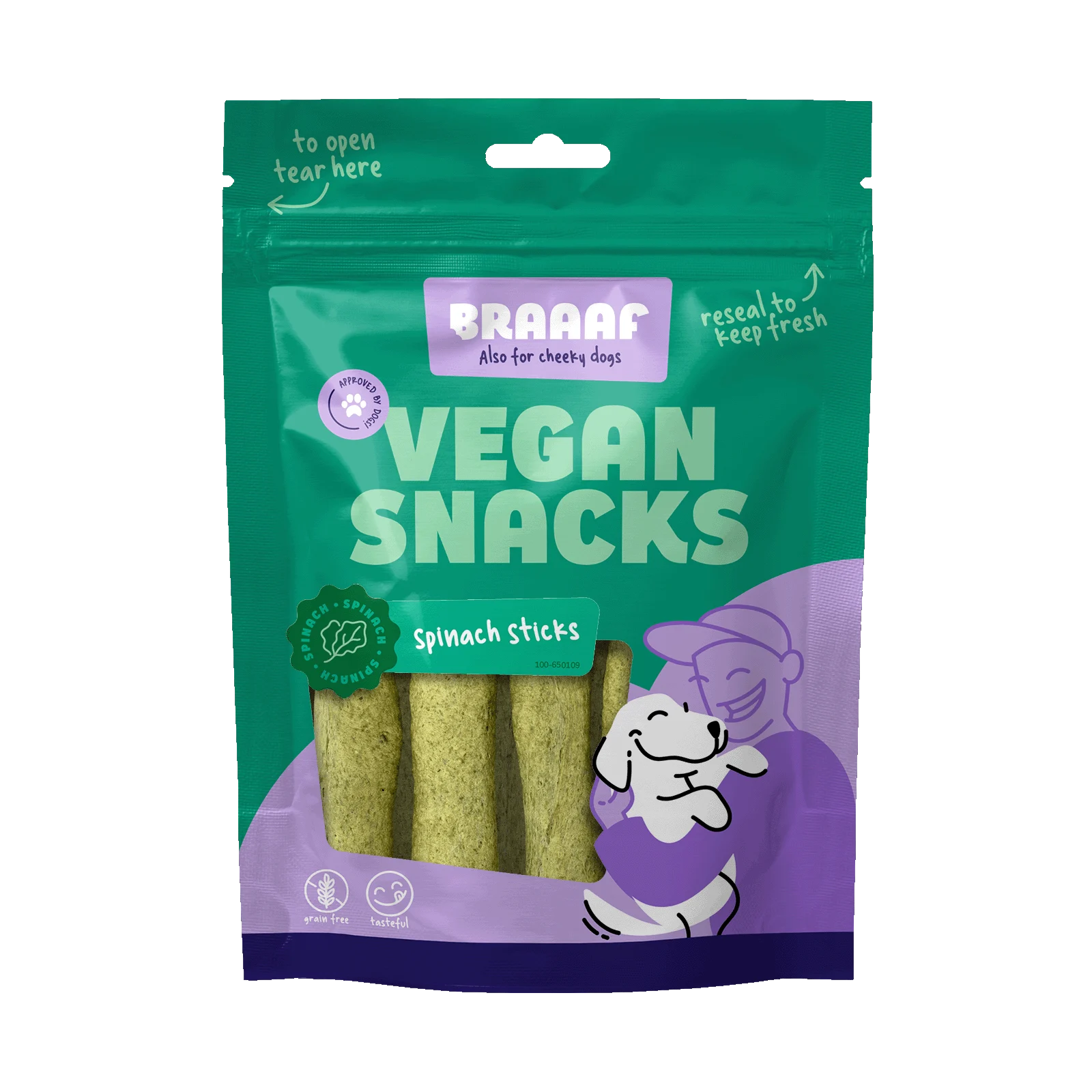 Przysmak dla psa ze szpinakiem, patyczek 12 cm – Braaaf Vegan Snack Spinazie Stick - obrazek 1