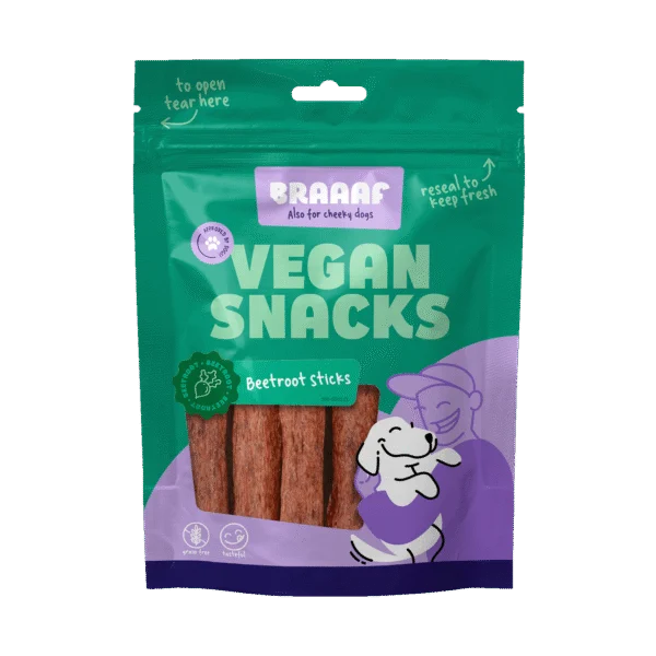Przysmak dla psa z burakiem, pałeczka 12 cm – Braaaf Vegan Snack Rode Biet Stick