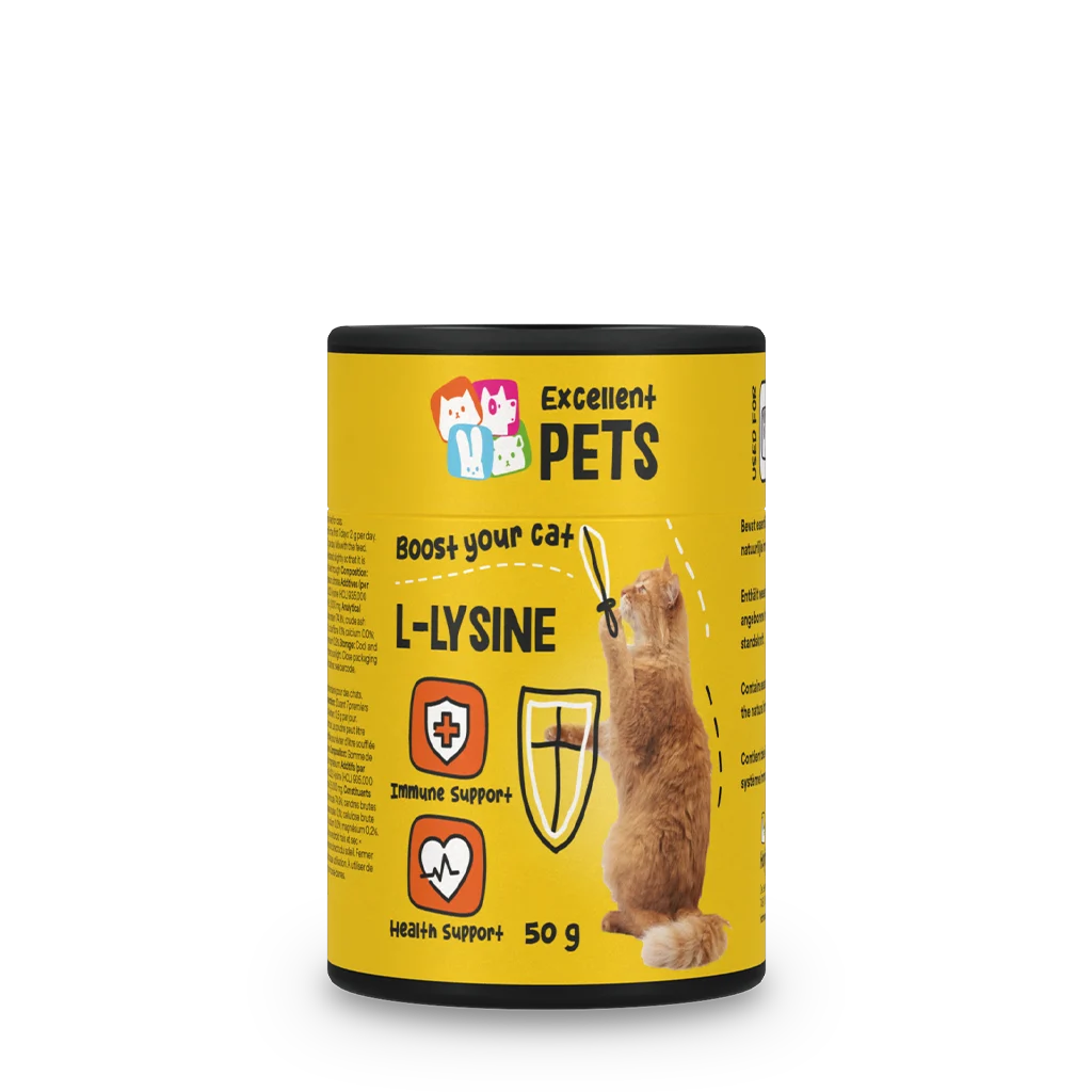 Proszek z lizyną dla kotów z witaminą B6, 50 g – Excellent Pets L-Lysine - obrazek 1