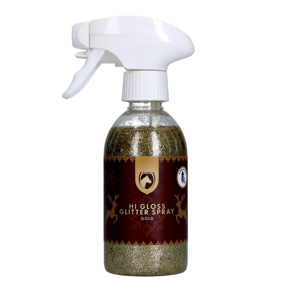 Złoty brokatowy spray dla koni, 250 ml – Excellent Horse Christmas Hi Gloss Glitter Spray - obrazek 1