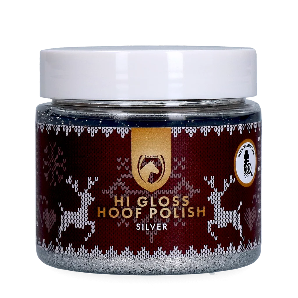Srebrny brokatowy lakier do kopyt, 150 ml – Excellent Horse Christmas Hi Gloss Hoof Polish - obrazek 1