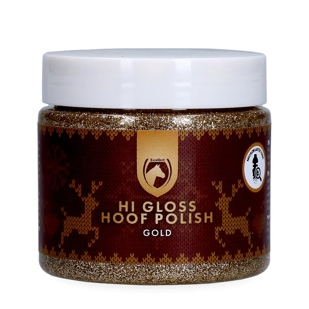 Złoty lakier brokatowy do kopyt, 150 ml – Excellent Horse Christmas Hi Gloss Hoof Polish - obrazek 1