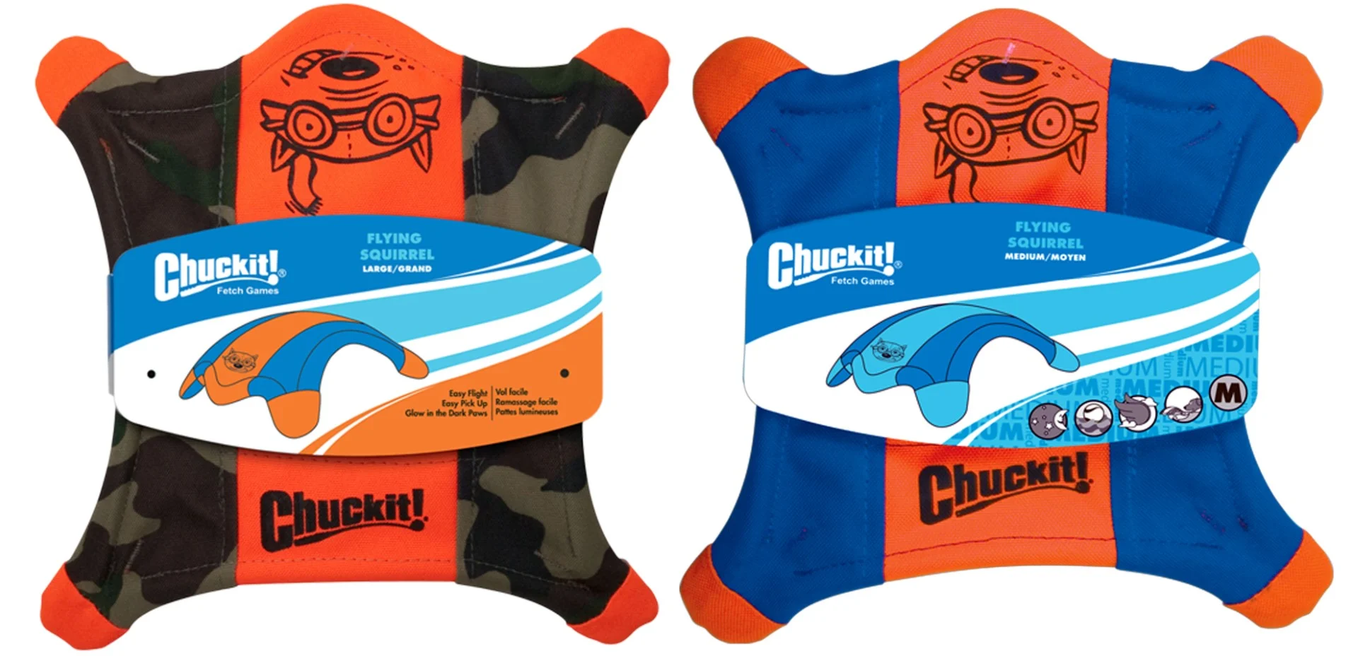 Frisbee dla psa z płótna ze świecącymi łapkami, 24 x 24 cm – Chuckit! Flying Squirrel M - obrazek 2