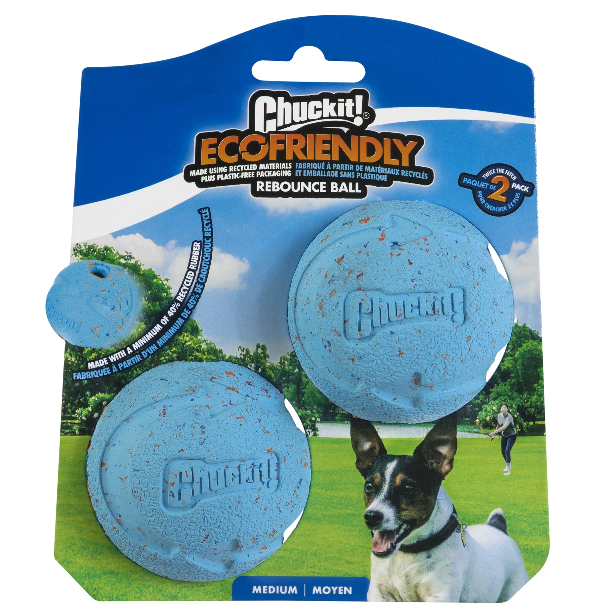 Odbijająca się piłka dla psa z gumy z recyklingu, 2 sztuki – Chuckit! Rebounce Fetch Ball M - obrazek 1