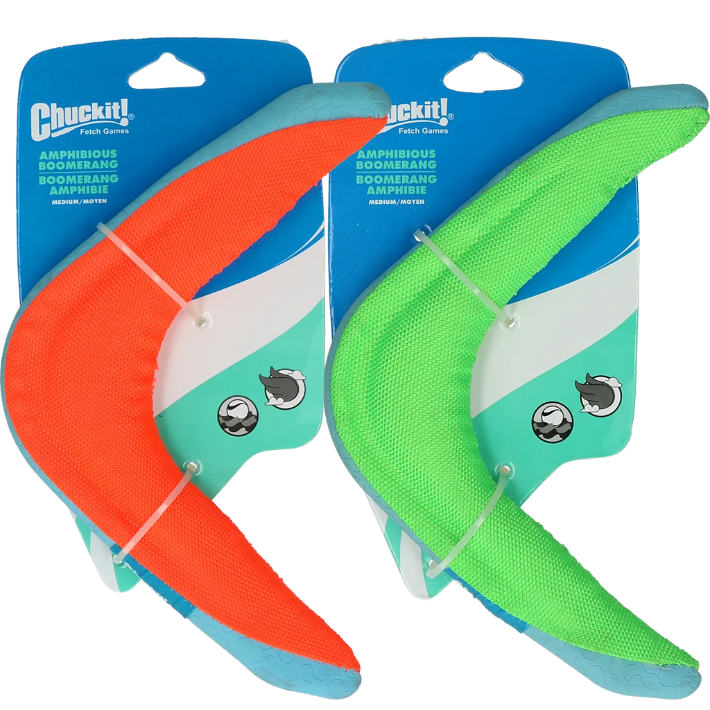 Boomerang dla psa M, pływający, zielony lub pomarańczowy (kolor losowy) – Chuckit! Amphibious Boomerang - obrazek 1