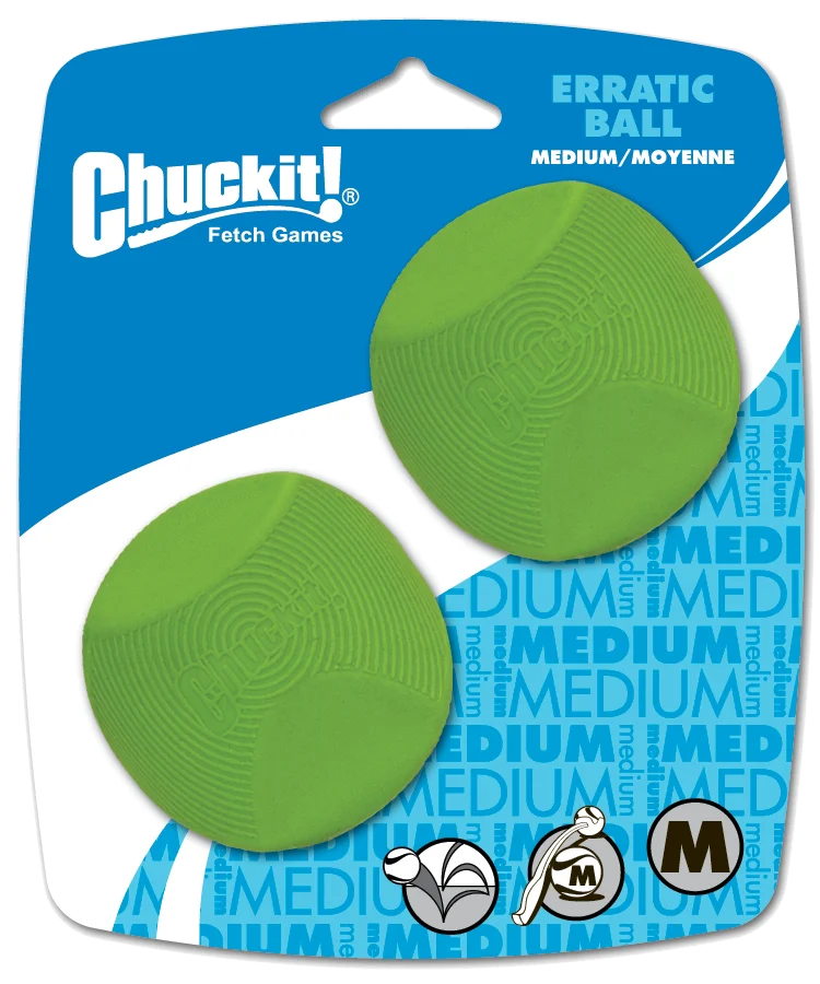 Gumowa piłka dla psa o kanciastym kształcie, M 6 cm, 2 sztuki – Chuckit! Erratic Ball - obrazek 1