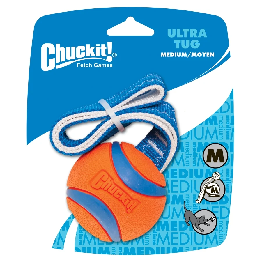 Zabawka do przeciągania dla psów z piłką tenisową i taśmą, ø 6 cm – Chuckit! Ultra Tug M - obrazek 1