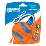 Zabawka dla psa do przeciągania z piłką tenisową i taśmą, ø 7 cm – Chuckit! Ultra Tug L