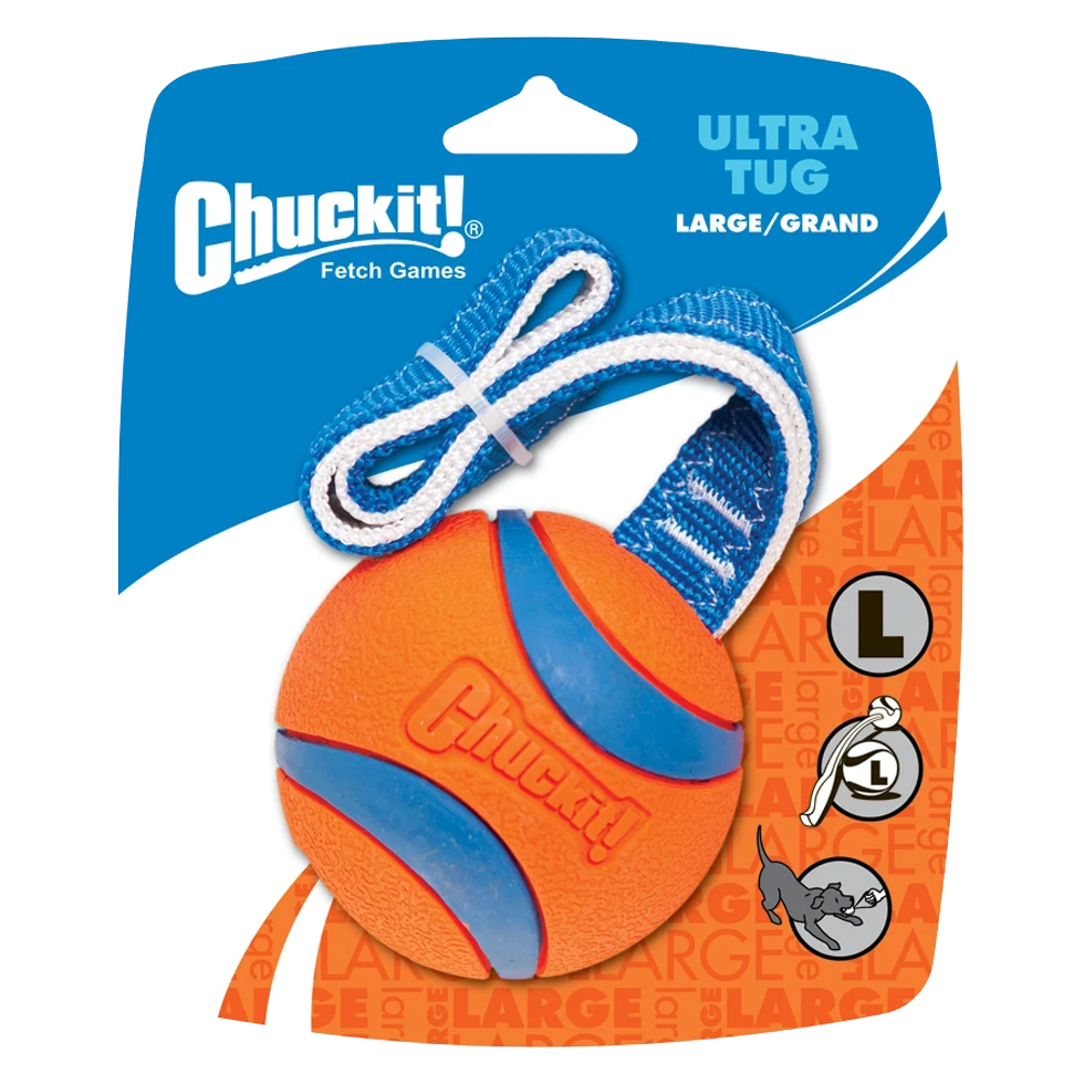 Zabawka dla psa do przeciągania z piłką tenisową i taśmą, ø 7 cm – Chuckit! Ultra Tug L - obrazek 1