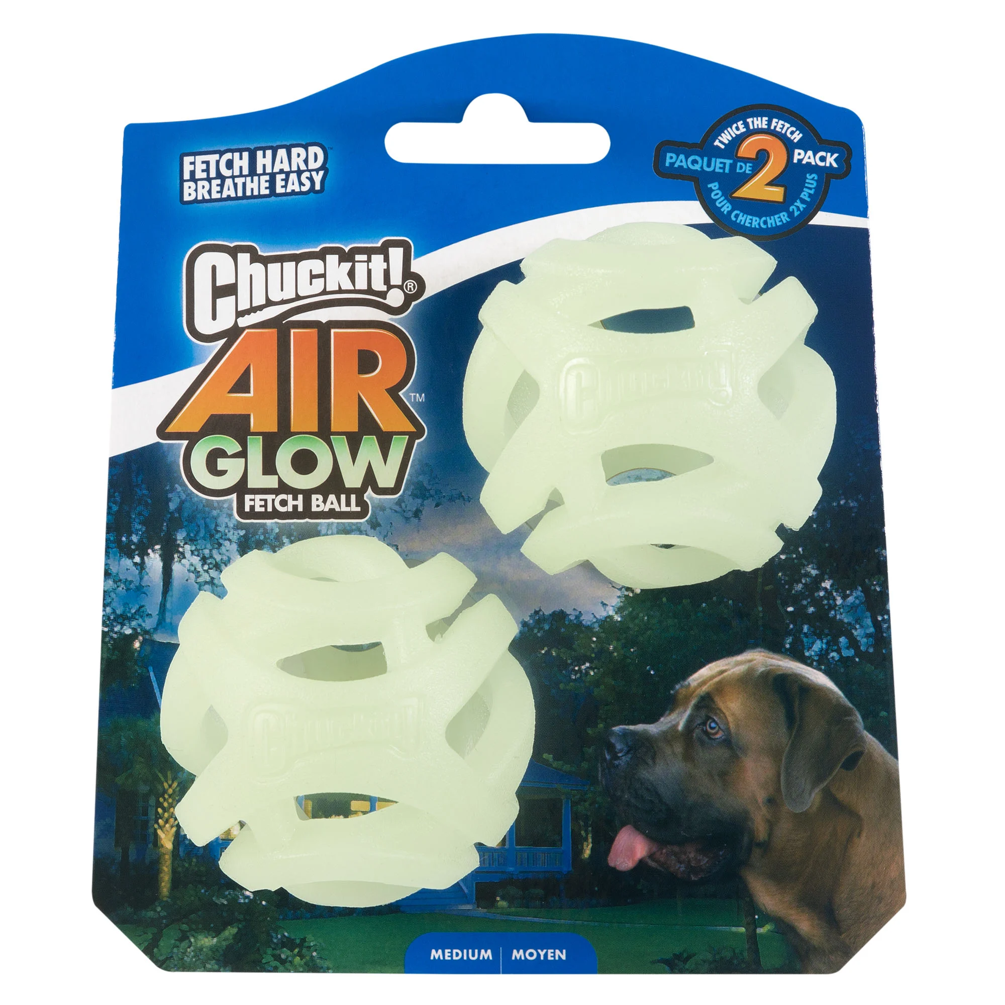 Świecąca piłka dla psa M, pływająca, 6 cm, 2 sztuki – Chuckit! Air Glow Fetch Ball - obrazek 1
