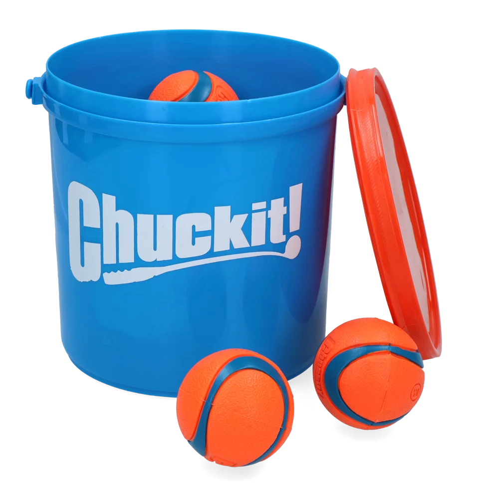 Zestaw piłek dla psa z wiaderkiem i otworami odpływowymi, 8 piłek M – Chuckit! Bucket - obrazek 2