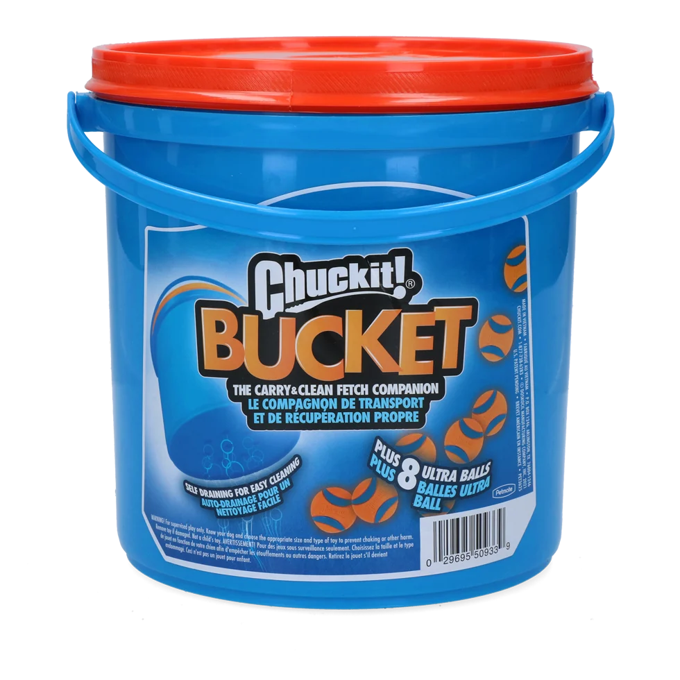 Zestaw piłek dla psa z wiaderkiem i otworami odpływowymi, 8 piłek M – Chuckit! Bucket - obrazek 1