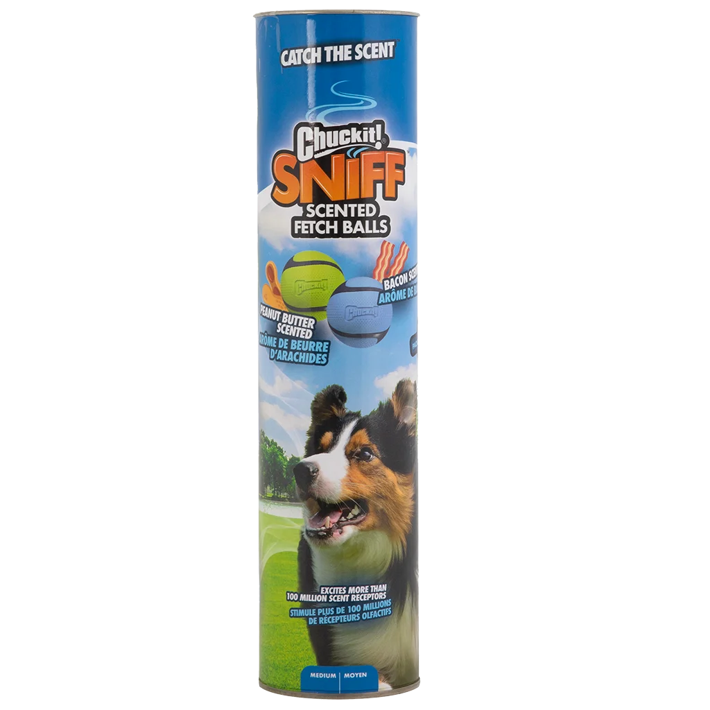 Piłki dla psa o zapachu bekonu i masła orzechowego, 4 sztuki – Chuckit! Sniff Fetch Ball Bacon & Peanut Butter M - obrazek 1