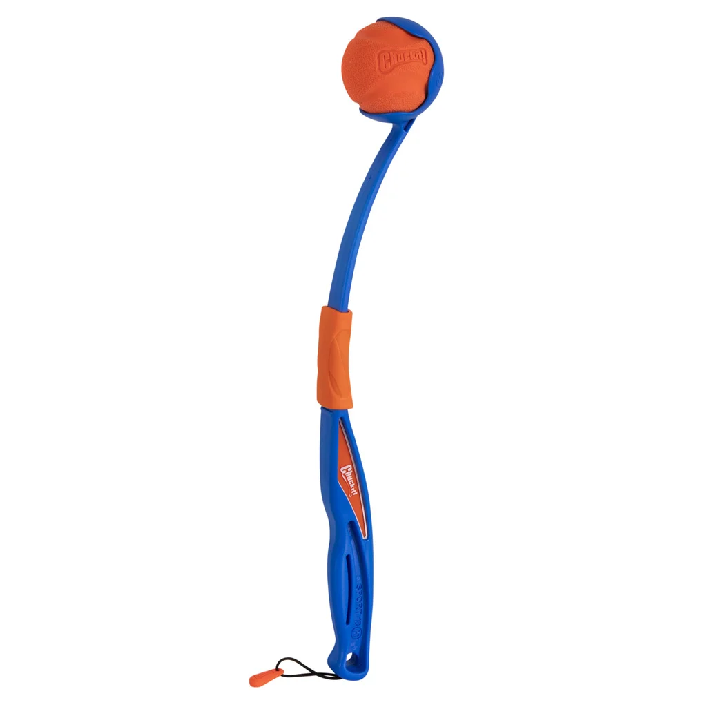 Składana wyrzutnia do piłek z gumową piłką, po rozłożeniu 46 cm – Chuckit! Fetch & Fold Launcher Mini - obrazek 1