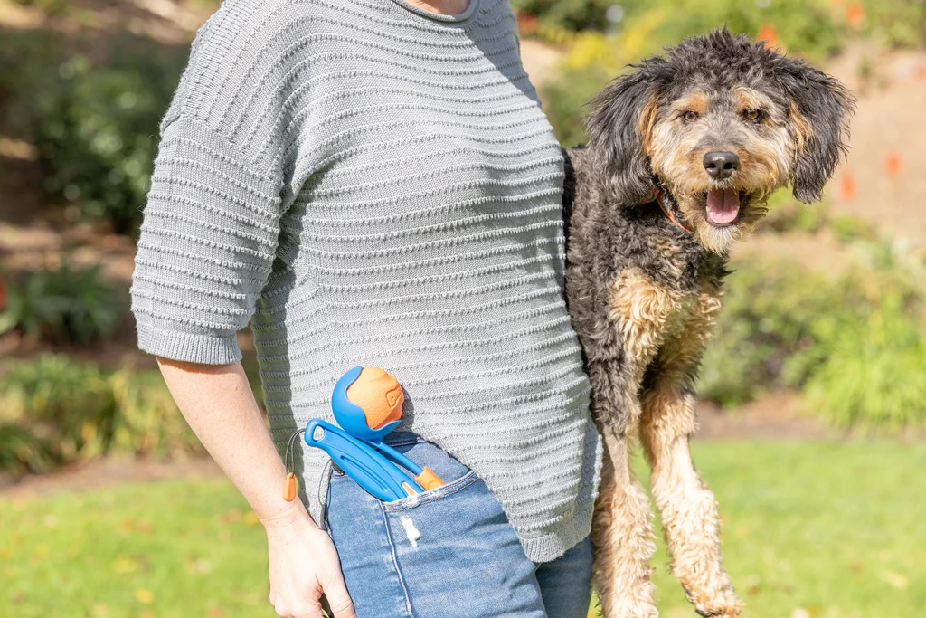 Składana wyrzutnia do piłek z gumową piłką, po rozłożeniu 46 cm – Chuckit! Fetch & Fold Launcher Mini - obrazek 5