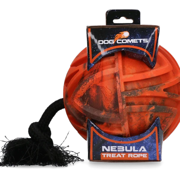 Piłka na karmę ze sznurem i otworem na przysmaki, Ø 18 cm, pomarańczowa – Dog Comets Nebula Treat Rope