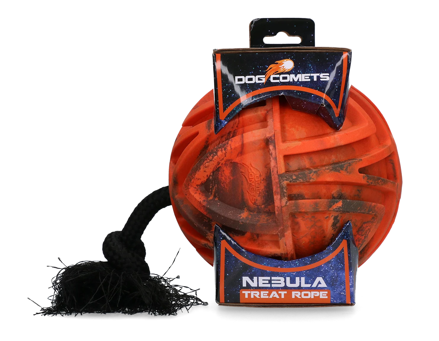 Piłka na karmę ze sznurem i otworem na przysmaki, Ø 18 cm, pomarańczowa – Dog Comets Nebula Treat Rope - obrazek 1