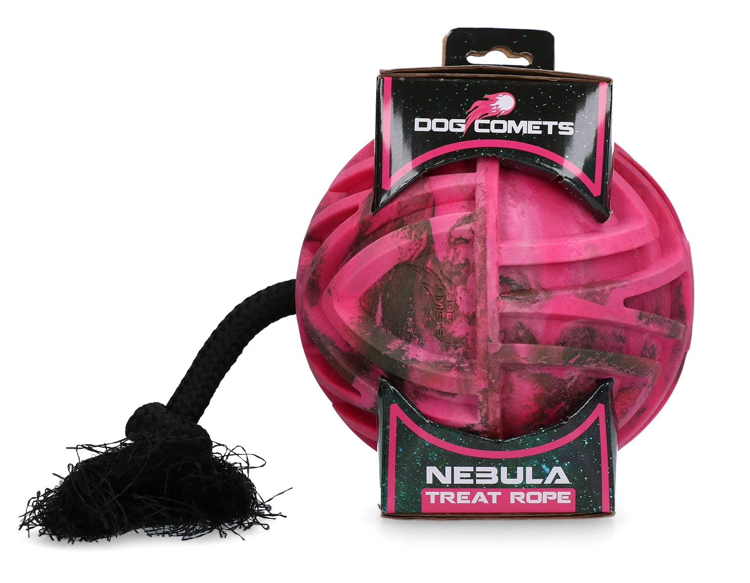 Piłka na przysmaki z liną i otworem na smakołyki, Ø 18 cm, różowa – Dog Comets Nebula Treat Rope - obrazek 1