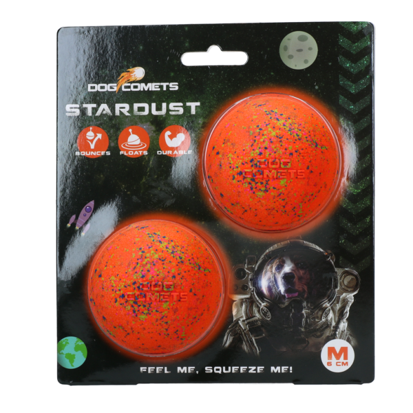 Gumowe piłki dla psa M, 6 cm, pomarańczowe, 2 sztuki – Dog Comets Stardust