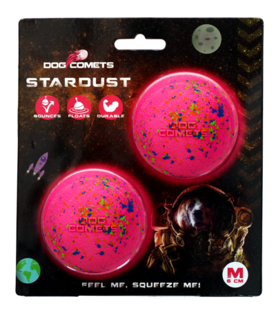 Gumowa piłka dla psa, różowa, M, 6 cm, 2 sztuki – Dog Comets Stardust