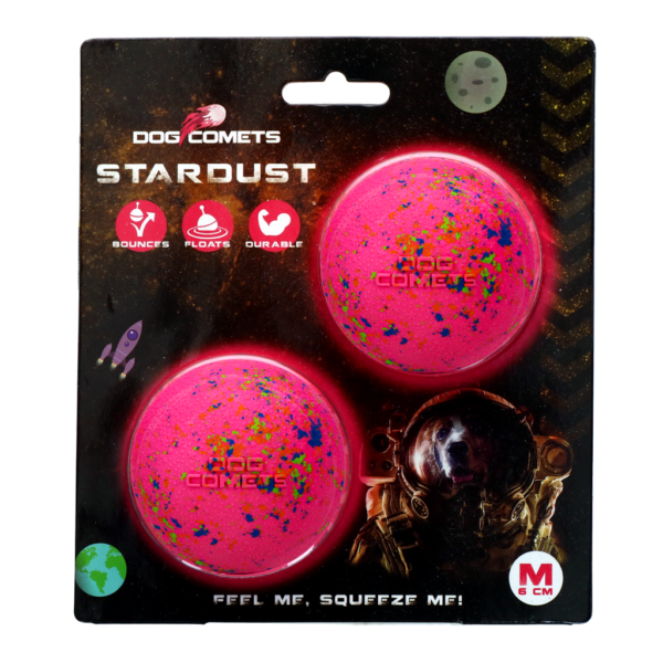 Gumowa piłka dla psa, różowa, M, 6 cm, 2 sztuki – Dog Comets Stardust