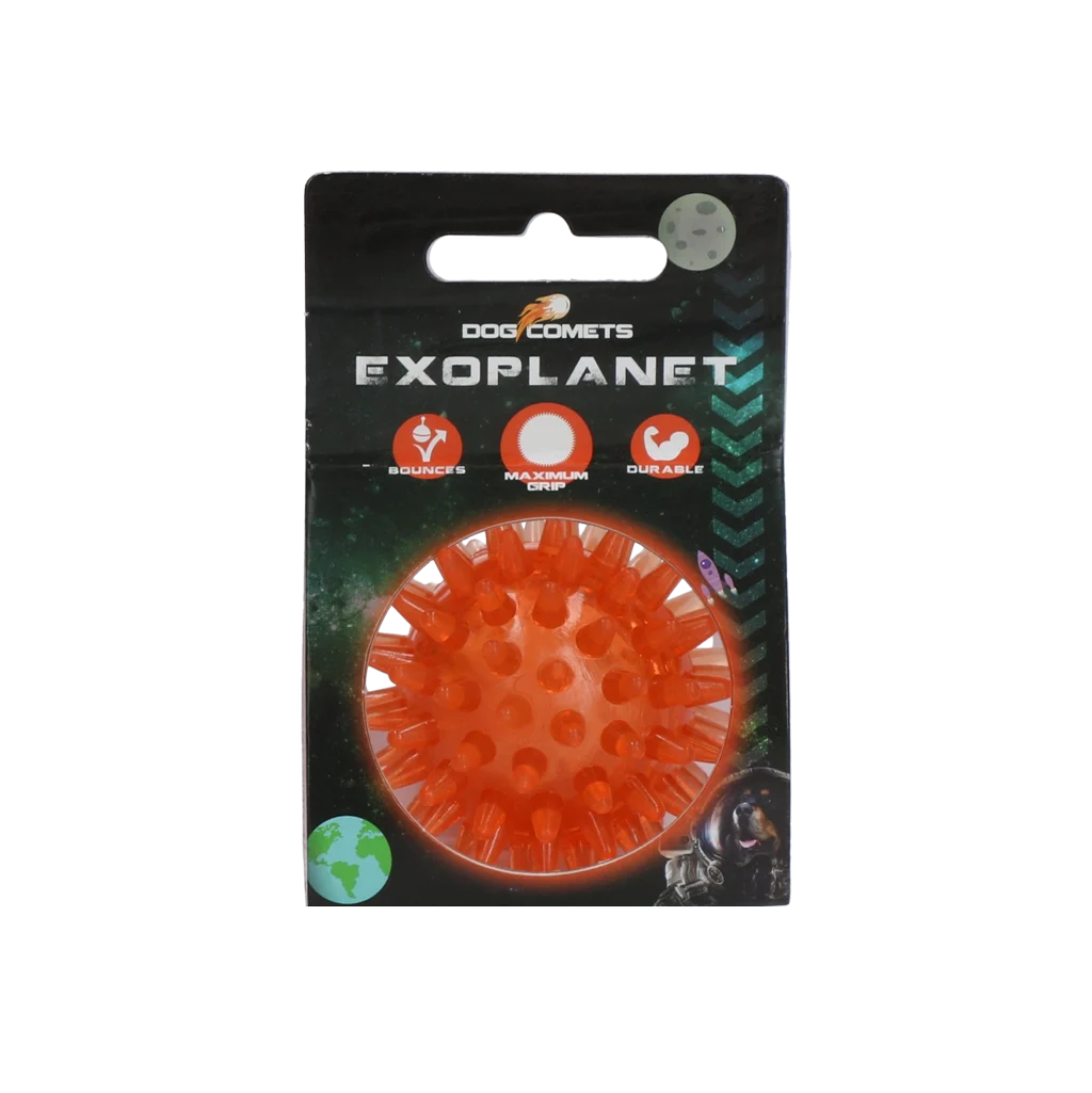 Piłka dla psa z wypustkami i piszczałką, S 5 cm, pomarańczowa – Dog Comets Exoplanet - obrazek 1