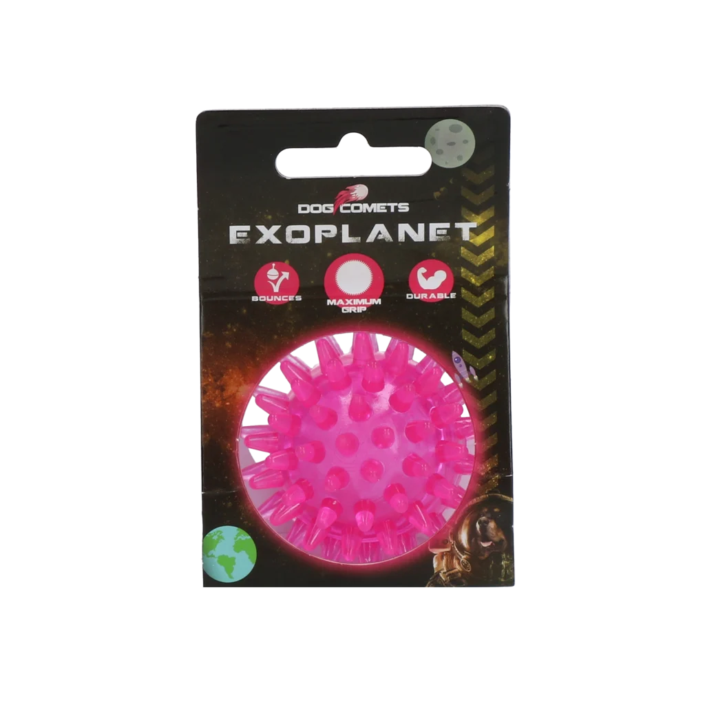 Piłka dla psa z kolcami i piszczałką, S 5 cm, różowa – Dog Comets Exoplanet - obrazek 1