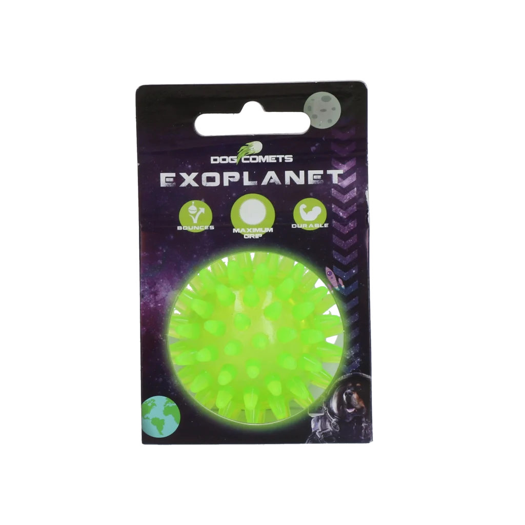 Piłka dla psa z kolcami i piszczałką, S 5 cm, zielona – Dog Comets Exoplanet - obrazek 1