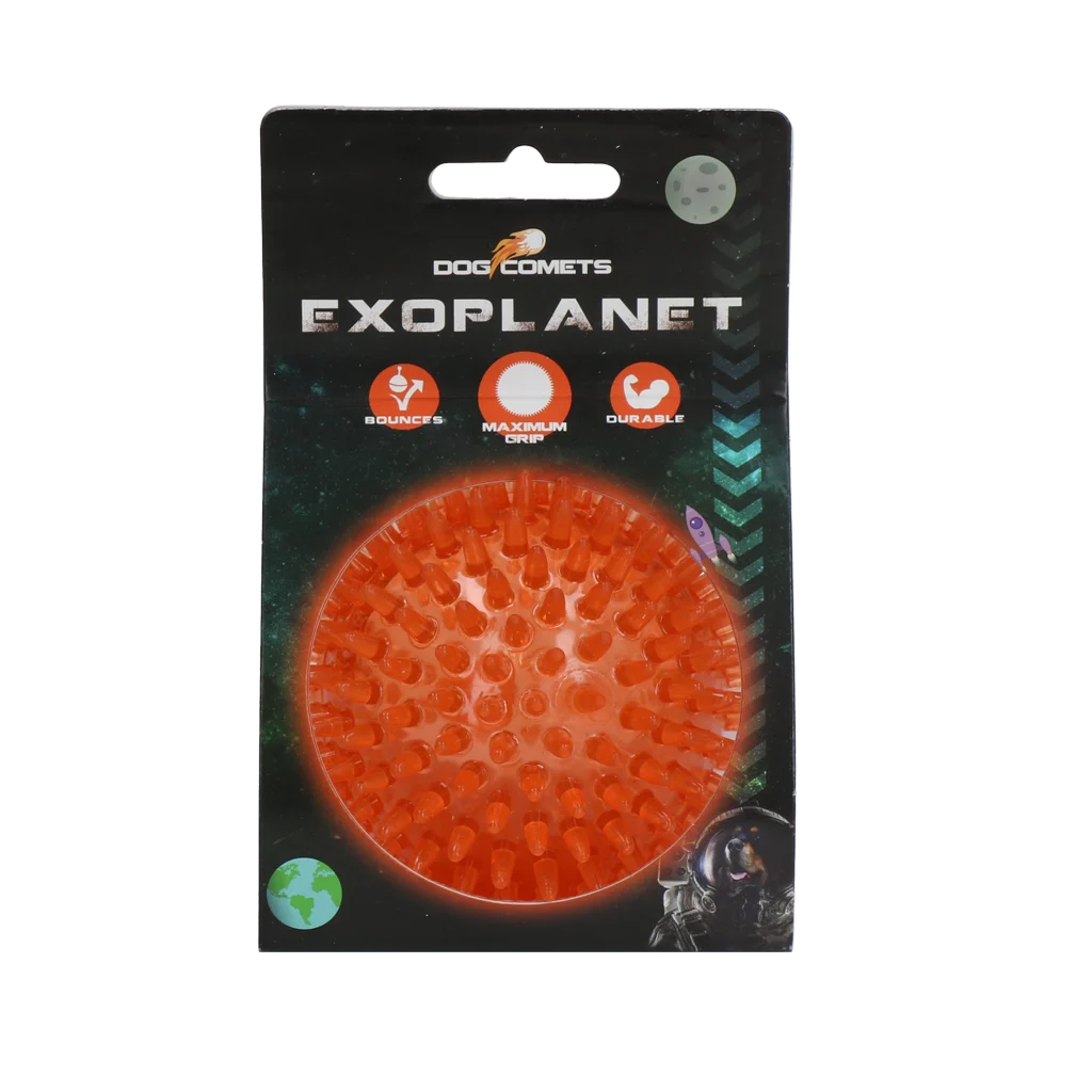 COME016H.png Piłka dla psa z kolcami i piszczałką, M 8 cm, pomarańczowa – Dog Comets Exoplanet - obrazek 1