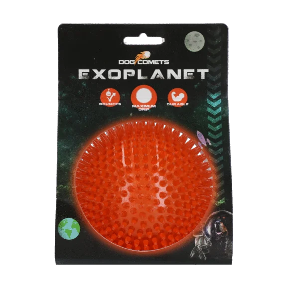 Piłka jeżyk dla psa z piszczałką, pomarańczowa L, 10,5 cm – Dog Comets Exoplanet
