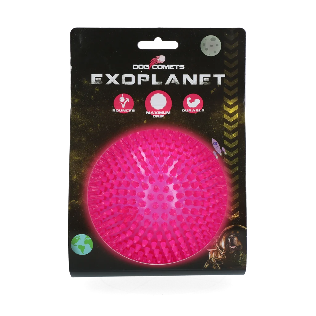 Piłka dla psa z wypustkami i piszczałką, L 10,5 cm, różowa – Dog Comets Exoplanet - obrazek 1