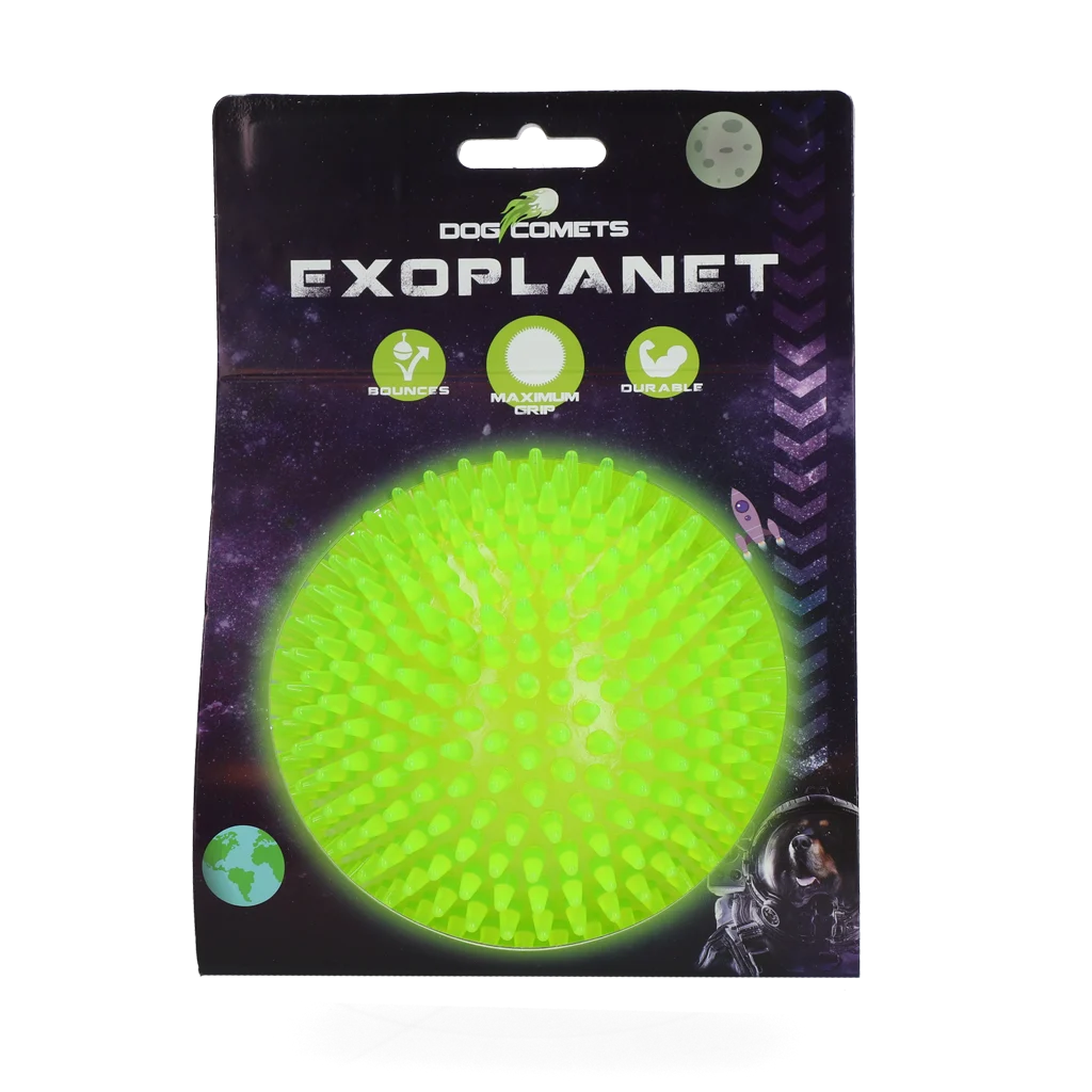 Piłka jeż dla psa z piszczałką, zielona, L, 10,5 cm – Dog Comets Exoplanet - obrazek 1