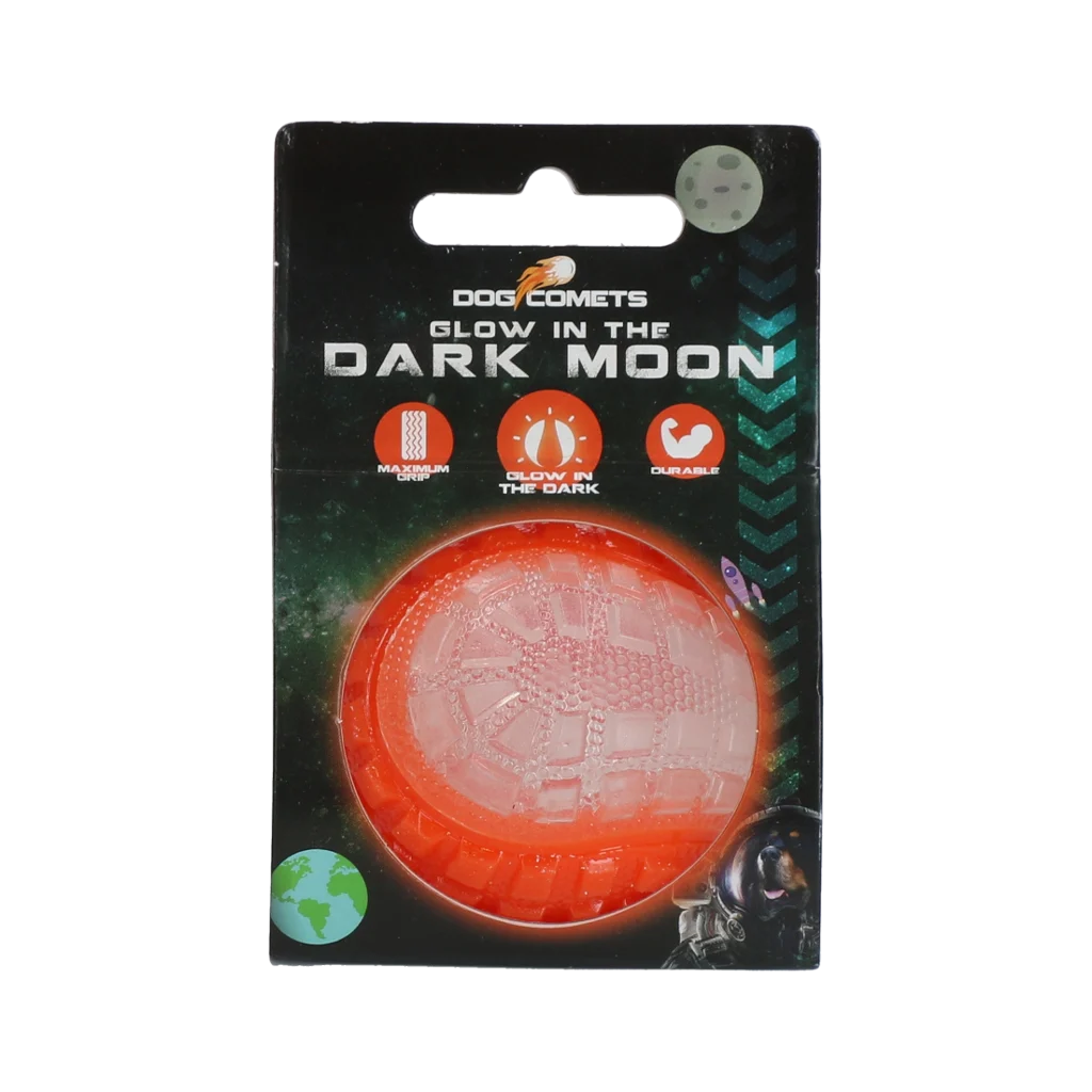 Piłka dla psa ze świecącym elementem i piszczałką S, 5 cm, pomarańczowa – Dog Comets Glow In The Dark Moon Ball - obrazek 1