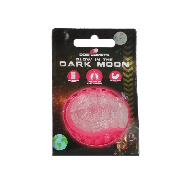 Piłka dla psa ze świecącym elementem i piszczałką S, 5 cm, różowa – Dog Comets Glow In The Dark Moon Bal
