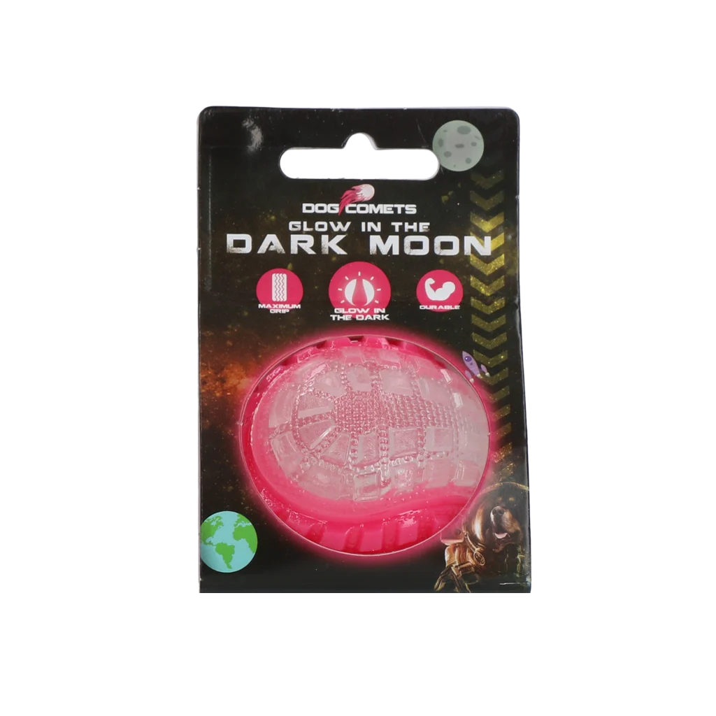 Piłka dla psa ze świecącym elementem i piszczałką S, 5 cm, różowa – Dog Comets Glow In The Dark Moon Bal - obrazek 1