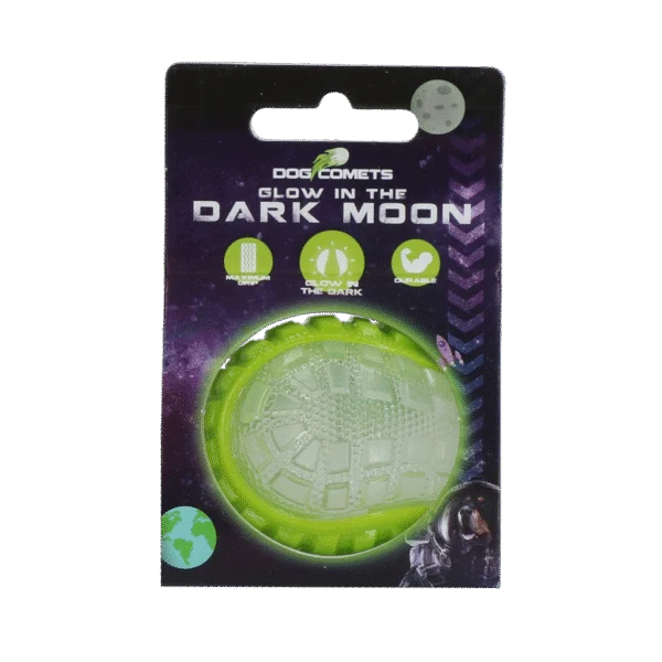 Piłka dla psa ze świecącym elementem i piszczałką S, 5 cm, zielona – Dog Comets Glow In The Dark Moon Ball