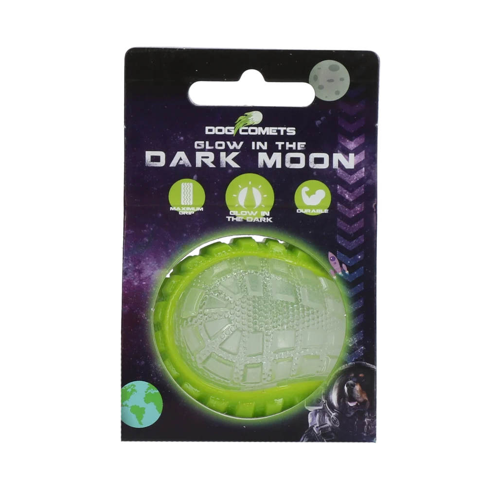 Piłka dla psa ze świecącym elementem i piszczałką S, 5 cm, zielona – Dog Comets Glow In The Dark Moon Ball - obrazek 1