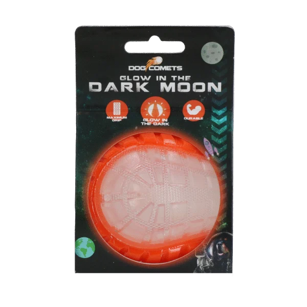 Świecąca piłka dla psa z piszczałką, M 7,5 cm, pomarańczowa – Dog Comets Glow In The Dark Moon Ball