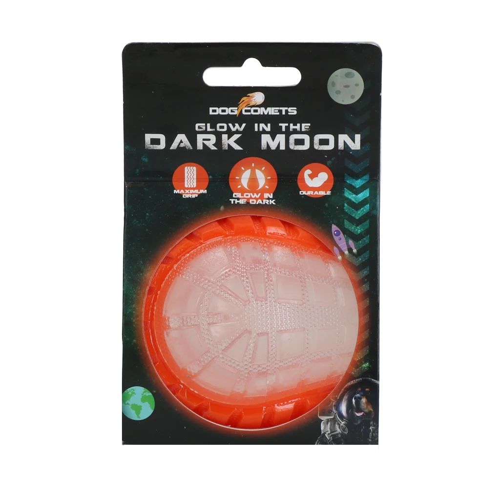 Świecąca piłka dla psa z piszczałką, M 7,5 cm, pomarańczowa – Dog Comets Glow In The Dark Moon Ball - obrazek 1
